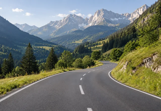 Illustration : route de campagne dans un paysage alpin fictif